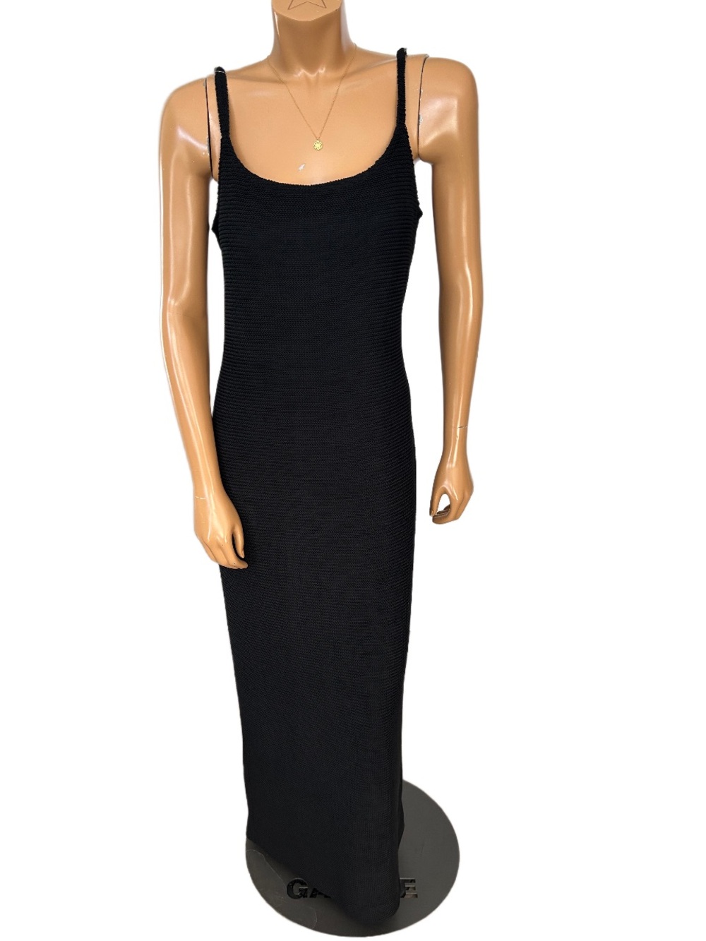 Vintage Lori Ann Women's Black Ribbed Maxi Slip Dress - Sleek Sleeveless Style